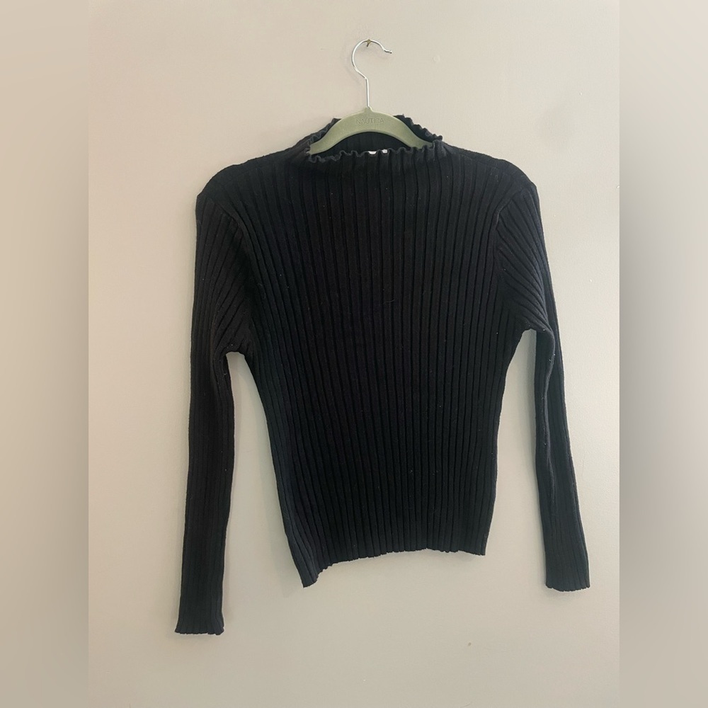 POLLY Mock New Ribbed Long Sleeve Sweater Black